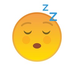 Sleeping emoticon isolated element. Relaxing yellow emoji symbol with closed eyes. Social communication and internet chatting vector sign. Tired smiley face with facial expression in flat style.