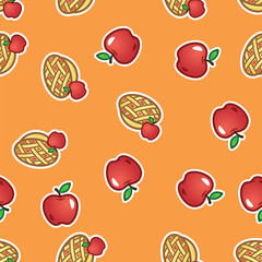 Apple pie pattern background. Sweet and tasty baked fruit pie from red apples seamless pattern.
