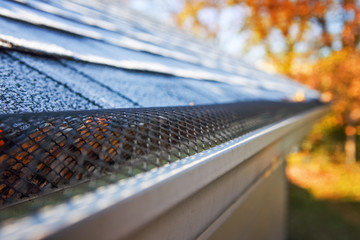 Plastic guard over gutter on a roof