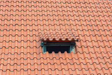 The roof texture with red tiles and window