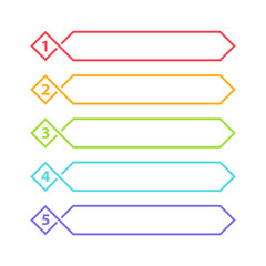 Vector One Two Three Four Five steps, progress or ranking banners with colorful tags.