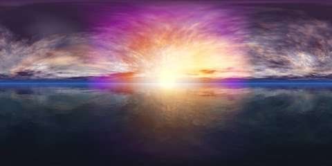 Beautiful sea sunset, panorama of the sea landscape, nvironment map. HDRI . equidistant projection. Spherical panorama. panorama 360.
