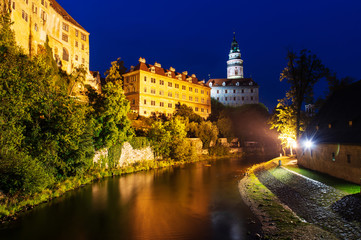 Fototapeta na wymiar Castle in Cesky Krumlov at nigt in Czech