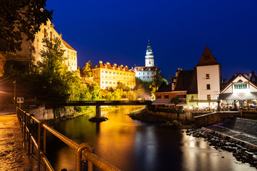 Castle in Cesky Krumlov at nigt in Czech