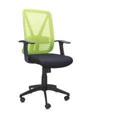 Modern office chair from green cloth isolated over white