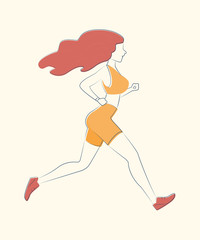 Running girl. Woman jogging outdoor. Vector sketch illustration