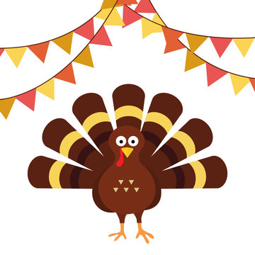Happy thanksgiving celebration icon. Thanksgiving turkey cartoon. Vector illustration flat design isolated on white background