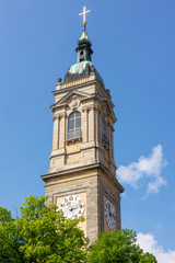Kirchturm und Turmuhr der Georgenkirche in Eisenach, Thüringen