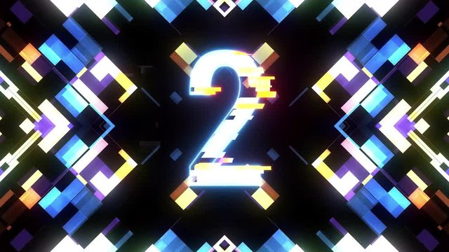 colorful futuristic laser glitch countdown from 5 to 1 interference background numbers from 10 to 1 new dynamic holiday joyful techno video footage