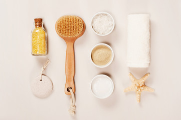 Composition of bath cosmetics on the light background