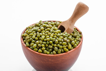 fresh muung beans on a white background