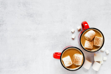 Obraz na płótnie Canvas Background with two mugs of hot chocolate