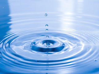 close up drop of water on blue background