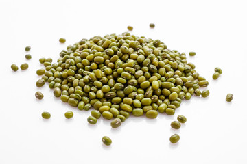 fresh muung beans on a white background