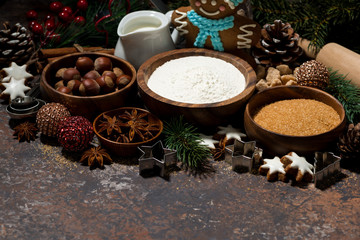 ingredients for Christmas baking, horizontal