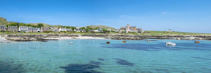 Panorama of the village of Baile Mor, Isle of Iona, Scotland, UK, on a sunny day © Justine