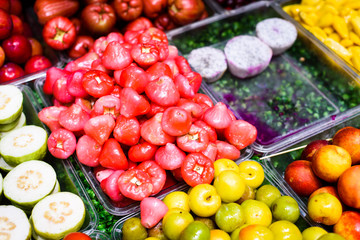Wax apple and tropical fruits in a fruit store