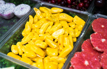 Jackfruit pieces in a fruit salad store
