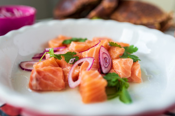 Ceviche mit Lachs Fisch 