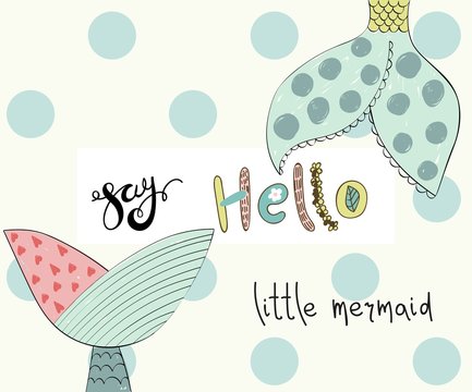 Vector hand drawn illustration with mermaid's tail