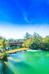 Mreznica river in Belavici village, Karlovac county, Croatia, waterfall and green nature