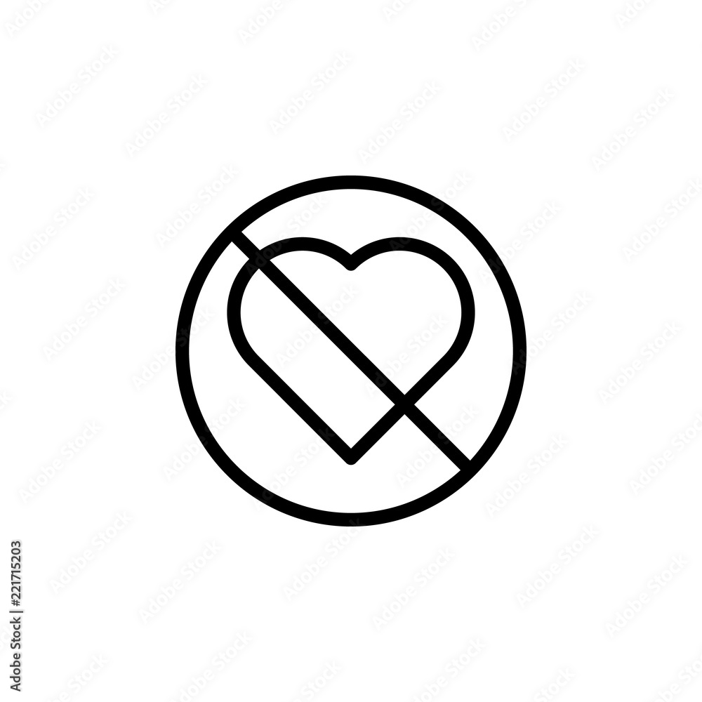 Poster the prohibition of love icon. Element of prohibition sign for mobile concept and web apps icon. Thin line icon for website design and development, app development. Premium icon