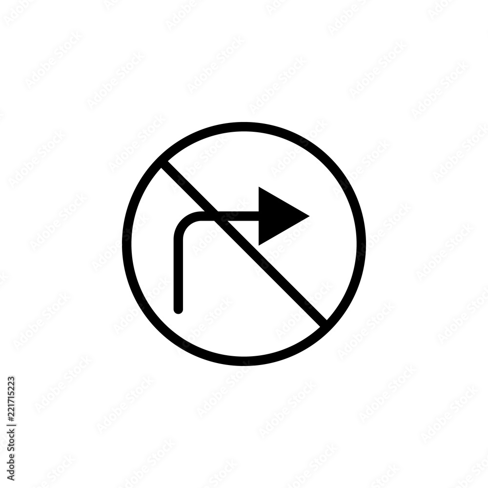Poster prohibition of right direction icon. element of prohibition sign for mobile concept and web apps ico