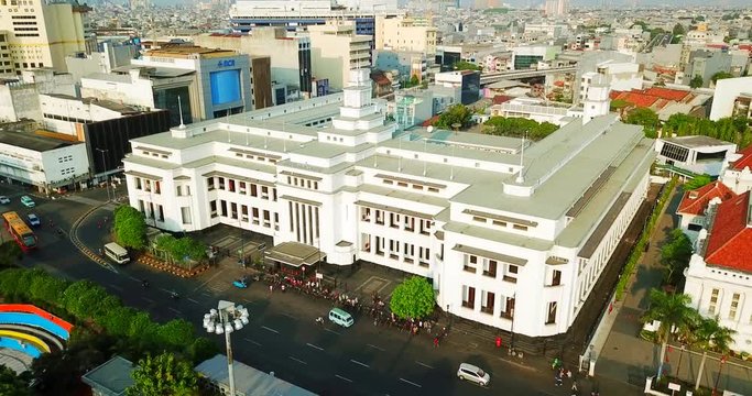 JAKARTA, Indonesia - September 05, 2018: Aerial view of Mandiri Bank Museum building located in the Jakarta Old City, Indonesia. Shot in 4k resolution