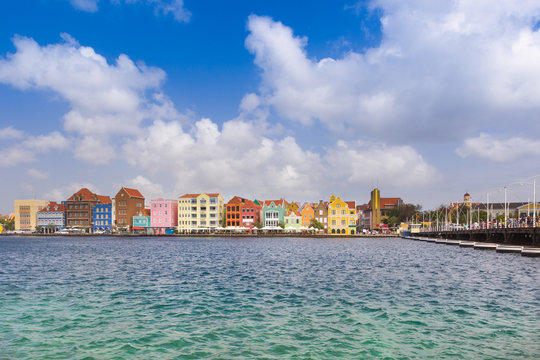 view at pantoon bridge and downtown in Willemstad, Curacao