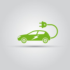 Electric car with electric plug vector icon