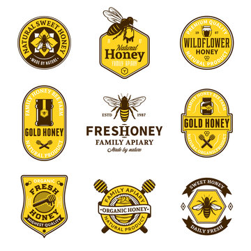 Vector honey logo, icons and design elements