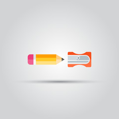 Pencil and sharpener isolated vector colored icon