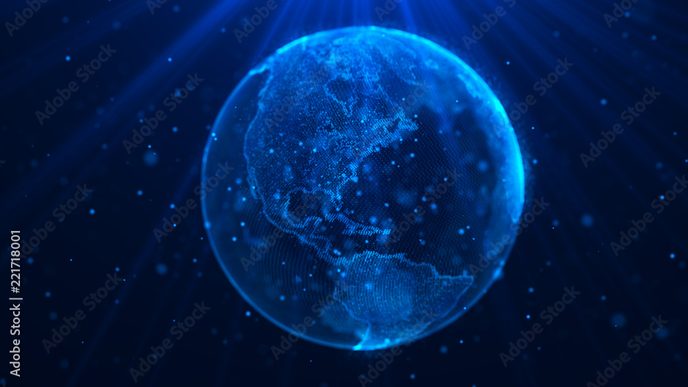 Poster Global music background. Global network planet Earth. 3D rendering. World map point.
