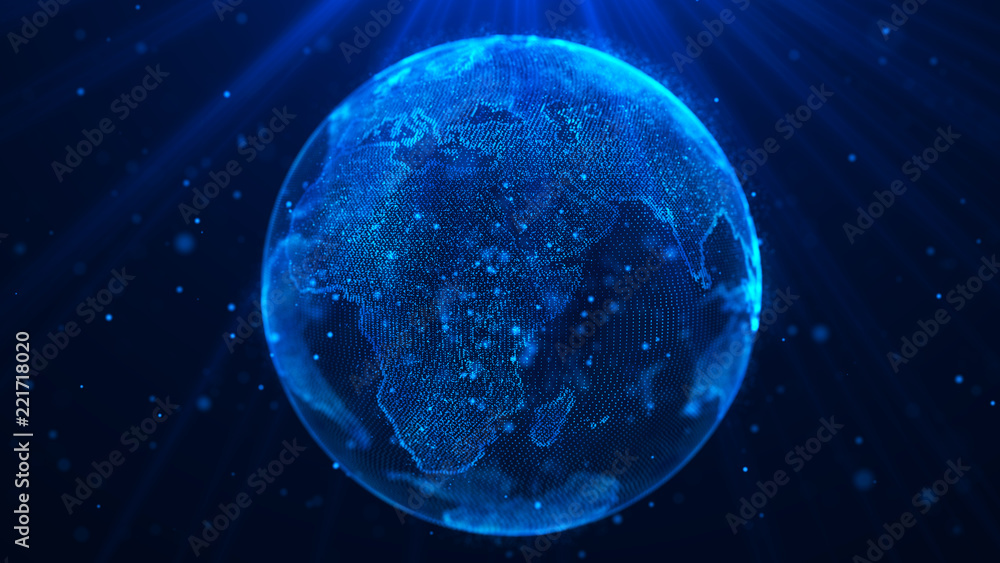 Poster Global music background. Global network planet Earth. 3D rendering. World map point.