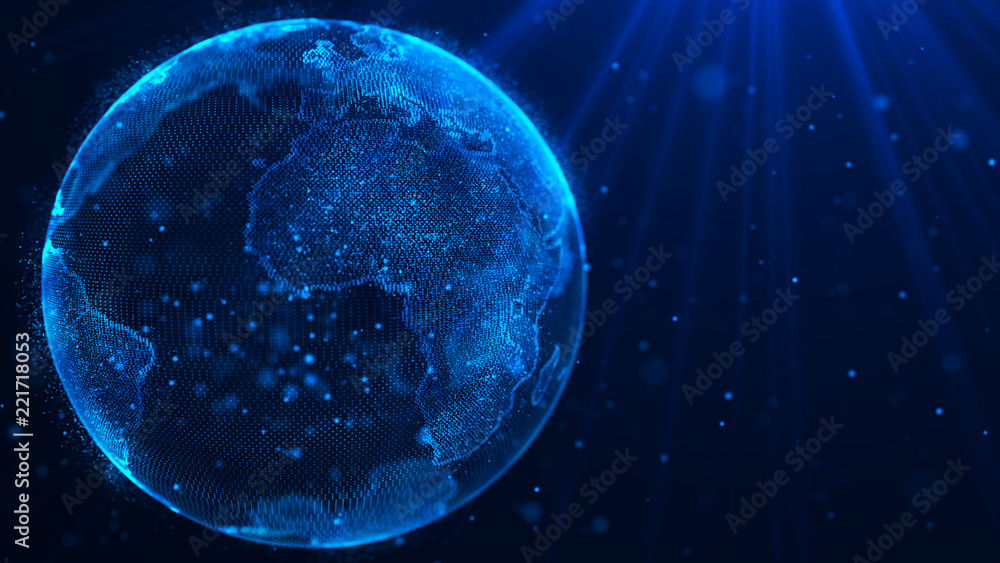 Poster Global music background. Global network planet Earth. 3D rendering. World map point.
