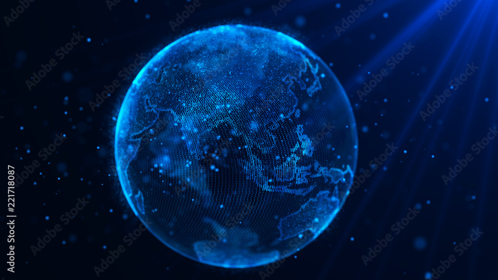 Poster Global music background. Global network planet Earth. 3D rendering. World map point.