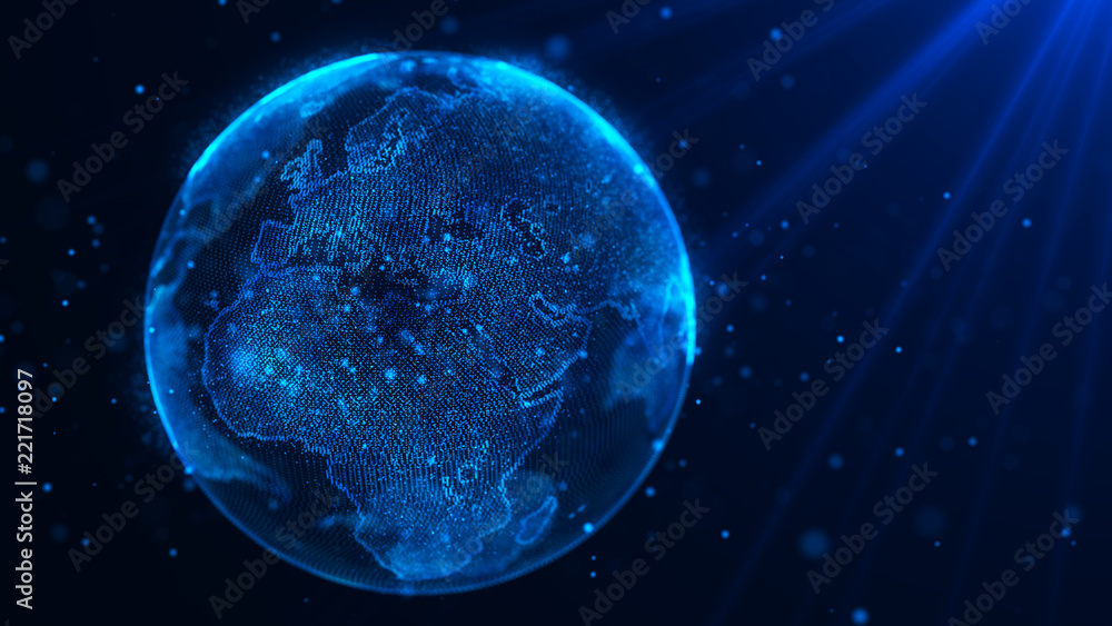 Poster Global music background. Global network planet Earth. 3D rendering. World map point.