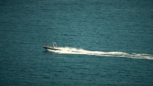 High-speed motorboat moving at sea