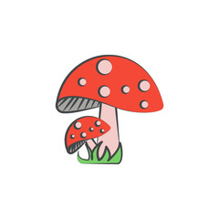 Red mushroom colored hand drawn icon. Element of autumn icon for mobile concept and web apps. Hand drawn colored Red mushroom can be used for web and mobile