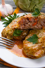 cabbage rolls on a wooden gray rustic background