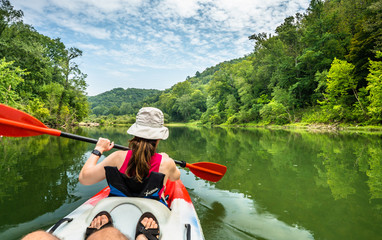 Girl Paddling on the Buffalo River Arkansas