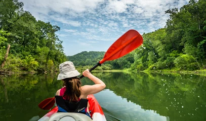 Foto op Canvas Girl Paddling on the Buffalo River Arkansas © Sono Creative