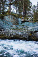 Panoramic view of Chemal GES, Altai Territory, Altai, Altai, bridge, Katun, Katun River, turquoise Katun