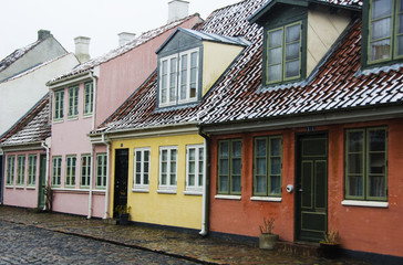 Old houses in Hans Christian Andersens quarter, Odense in Denmark