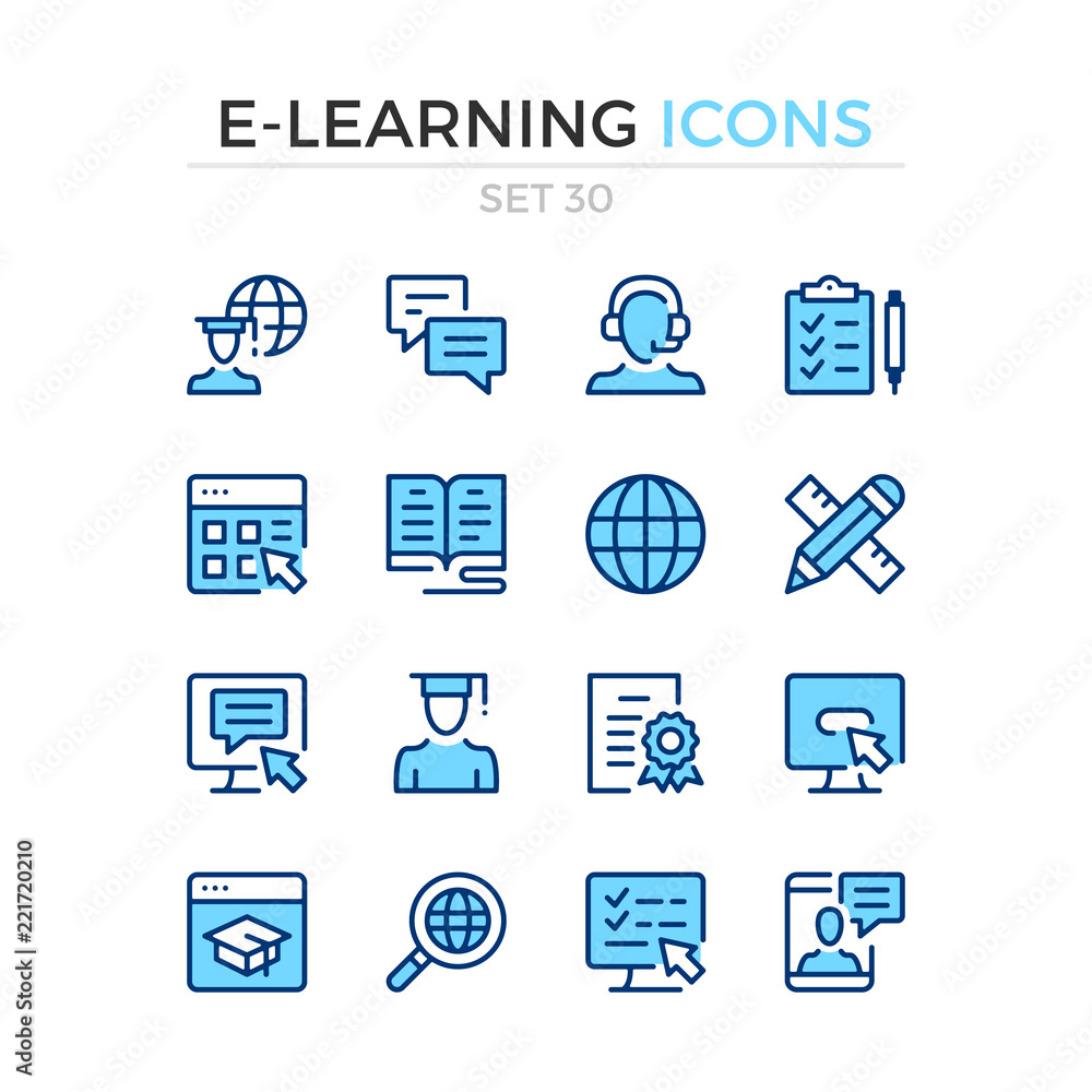 Poster e-learning icons. vector line icons set. premium quality. simple thin line design. modern outline sy