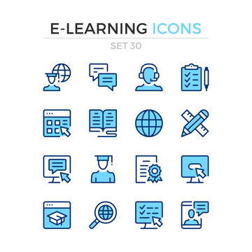 E-learning icons. Vector line icons set. Premium quality. Simple thin line design. Modern outline symbols, pictograms.