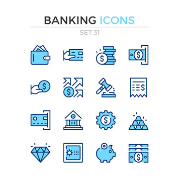 Banking icons. Vector line icons set. Premium quality. Simple thin line design. Modern outline symbols, pictograms.