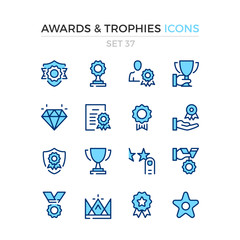 Awards and trophies icons. Vector line icons set. Premium quality. Simple thin line design. Modern outline symbols, pictograms.