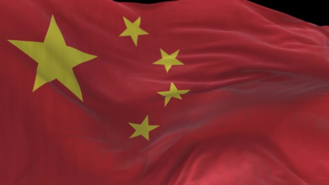 seamless Close up of china Flag Slow Waving with visible wrinkles.A fully digital rendering,The animation loops at 20 seconds.flag 3D animation with alpha channel included.