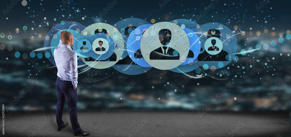 Poster man holding a professional contact network concept 3d rendering
